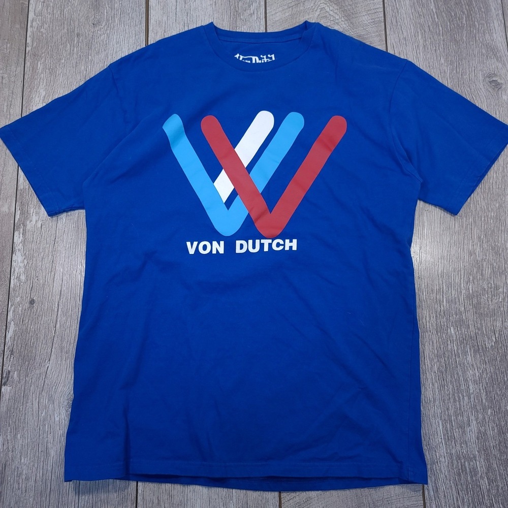 Von Dutch T-Shirt Mens XL Blue Graphic Logo Short Sleeve Cotton Tee